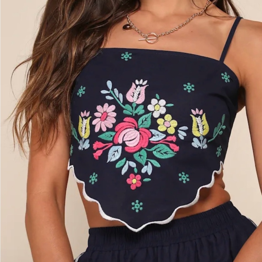 Lulu's Navy Floral Embroidered Camisole
